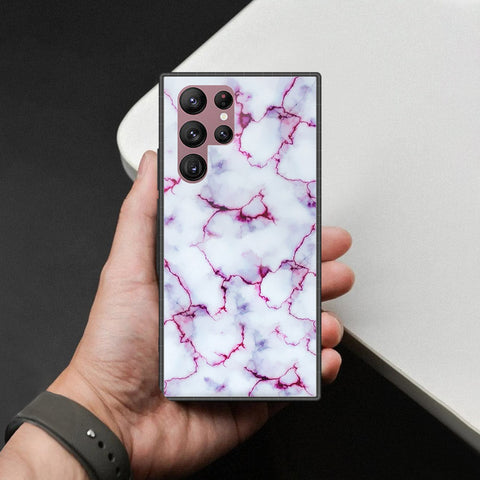 Samsung Galaxy S22 Ultra 5G Cover - White Marble Series - HQ Ultra Shine Premium Infinity Glass Soft Silicon Borders Case