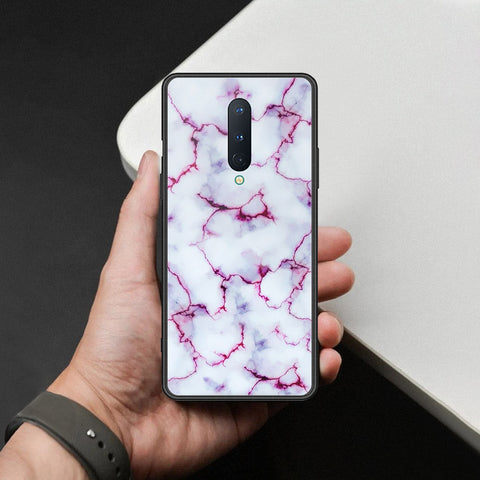 OnePlus 8 Cover - White Marble Series - HQ Ultra Shine Premium Infinity Glass Soft Silicon Borders Case