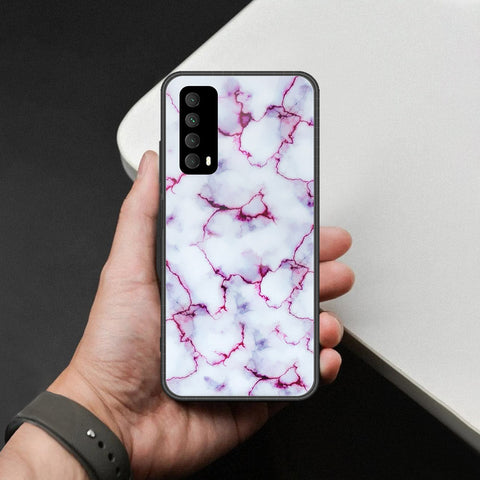 Huawei Y7a Cover - White Marble Series - HQ Ultra Shine Premium Infinity Glass Soft Silicon Borders Case