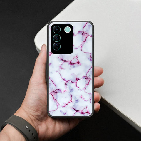 Vivo V27e Cover - White Marble Series - HQ Ultra Shine Premium Infinity Glass Soft Silicon Borders Case