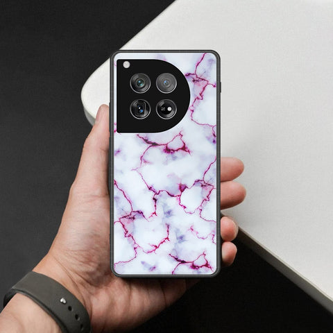 OnePlus 12 Cover - White Marble Series - HQ Ultra Shine Premium Infinity Glass Soft Silicon Borders Case