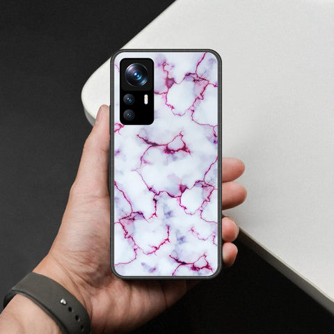 Xiaomi 12T Pro Cover - White Marble Series - HQ Ultra Shine Premium Infinity Glass Soft Silicon Borders Case