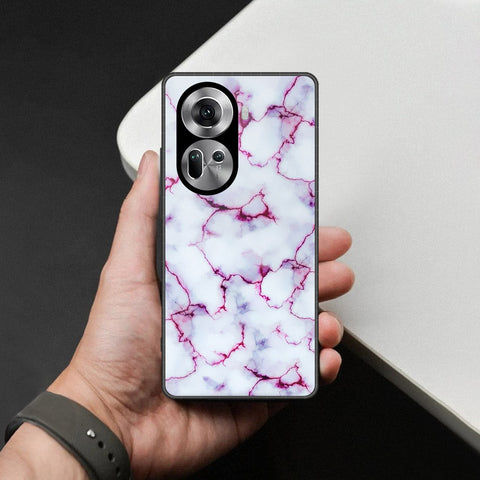 Oppo Reno 11 5G Cover - White Marble Series - HQ Ultra Shine Premium Infinity Glass Soft Silicon Borders Case