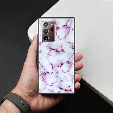 Samsung Galaxy Note 20 Ultra Cover - White Marble Series - HQ Ultra Shine Premium Infinity Glass Soft Silicon Borders Case