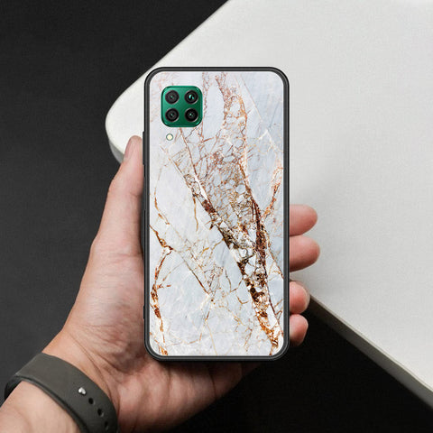 Huawei P40 lite Cover - White Marble Series - HQ Ultra Shine Premium Infinity Glass Soft Silicon Borders Case