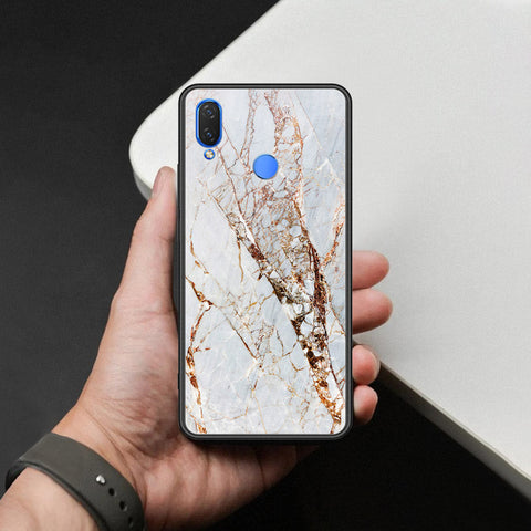 Huawei Y9 2019 Cover - White Marble Series - HQ Ultra Shine Premium Infinity Glass Soft Silicon Borders Case