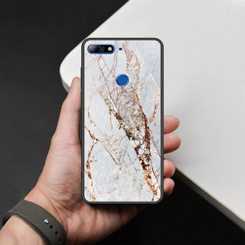 Huawei Honor 7C Cover - White Marble Series - HQ Ultra Shine Premium Infinity Glass Soft Silicon Borders Case