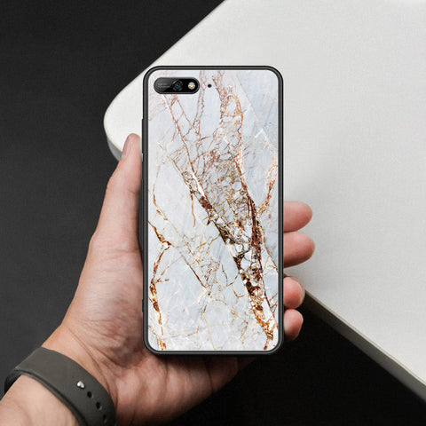 Huawei Y6 Prime 2018 Cover - White Marble Series - HQ Ultra Shine Premium Infinity Glass Soft Silicon Borders Case