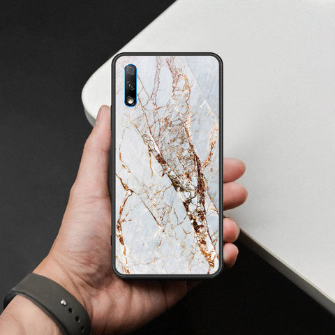 Huawei Enjoy 10 Plus Cover - White Marble Series - HQ Ultra Shine Premium Infinity Glass Soft Silicon Borders Case