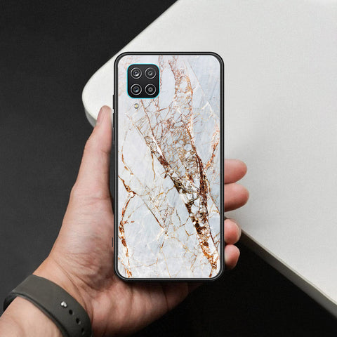 Samsung Galaxy A12 Cover - White Marble Series - HQ Ultra Shine Premium Infinity Glass Soft Silicon Borders Case