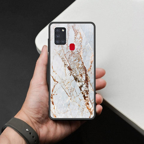 Samsung Galaxy A21s Cover - White Marble Series - HQ Ultra Shine Premium Infinity Glass Soft Silicon Borders Case