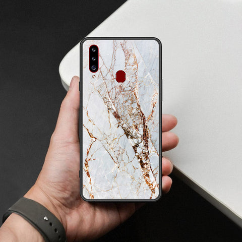 Samsung Galaxy A20s Cover - White Marble Series - HQ Ultra Shine Premium Infinity Glass Soft Silicon Borders Case