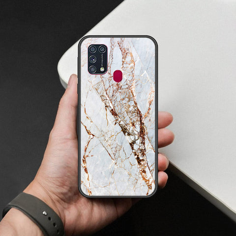 Samsung Galaxy F41 Cover - White Marble Series - HQ Ultra Shine Premium Infinity Glass Soft Silicon Borders Case