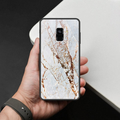 Samsung Galaxy A8 2018 Cover - White Marble Series - HQ Ultra Shine Premium Infinity Glass Soft Silicon Borders Case