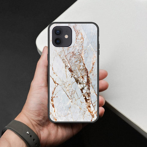 iPhone 12 - White Marble Series - HQ Ultra Shine Premium Infinity Glass Soft Silicon Borders Case