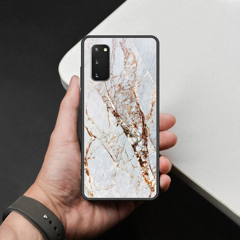 Samsung Galaxy S20 Cover - White Marble Series - HQ Ultra Shine Premium Infinity Glass Soft Silicon Borders Case