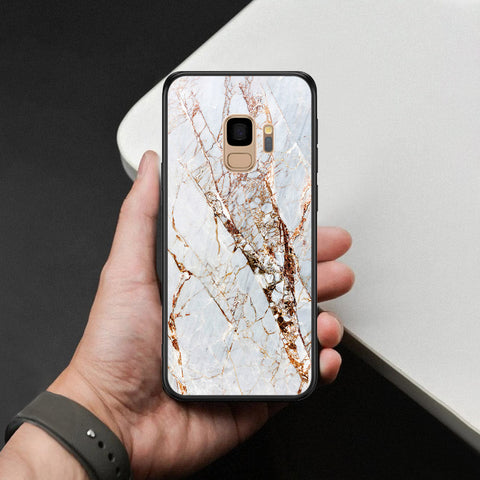 Samsung Galaxy S9 Cover - White Marble Series - HQ Ultra Shine Premium Infinity Glass Soft Silicon Borders Case