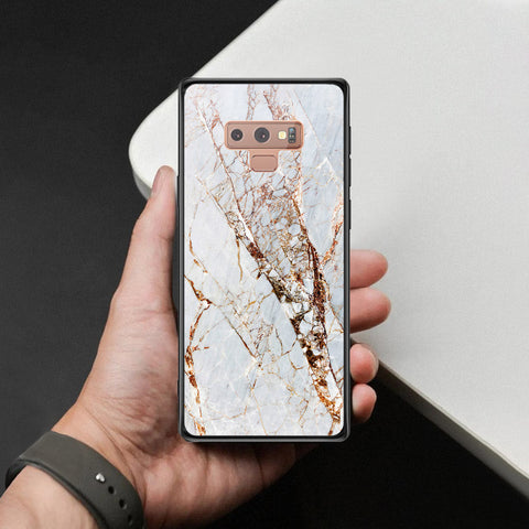 Samsung Galaxy Note 9 Cover - White Marble Series - HQ Ultra Shine Premium Infinity Glass Soft Silicon Borders Case
