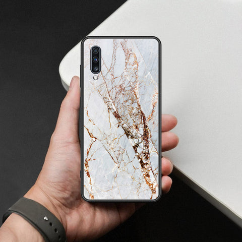 Samsung Galaxy A70s Cover - White Marble Series - HQ Ultra Shine Premium Infinity Glass Soft Silicon Borders Case