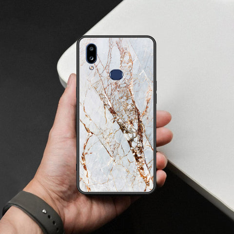 Samsung Galaxy A10s Cover - White Marble Series - HQ Ultra Shine Premium Infinity Glass Soft Silicon Borders Case