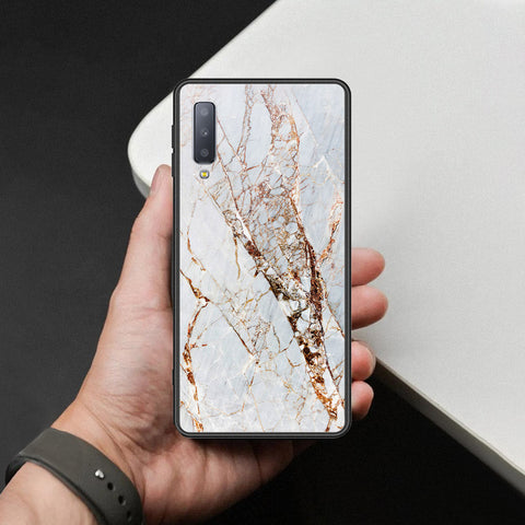 Samsung Galaxy A7 2018 Cover - White Marble Series - HQ Ultra Shine Premium Infinity Glass Soft Silicon Borders Case