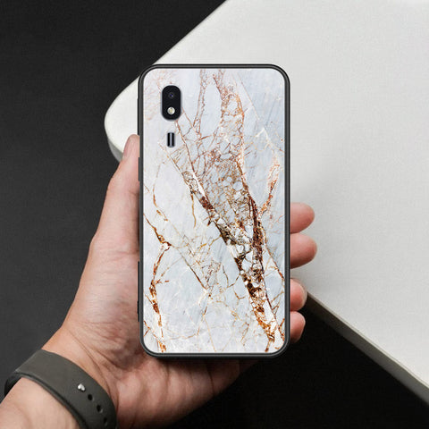 Samsung Galaxy A2 Core Cover - White Marble Series - HQ Ultra Shine Premium Infinity Glass Soft Silicon Borders Case