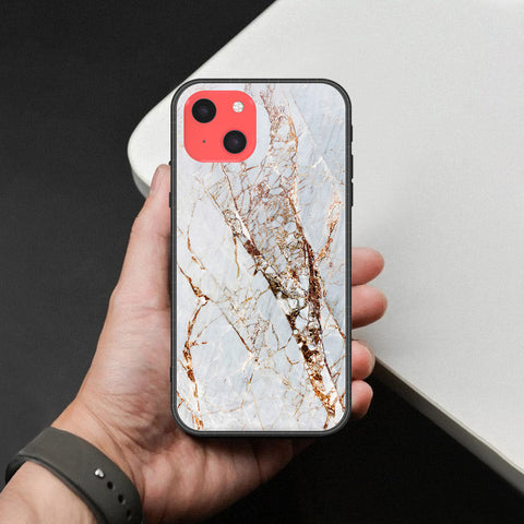 iPhone 13 Mini Cover - White Marble Series - HQ Ultra Shine Premium Infinity Glass Soft Silicon Borders Case