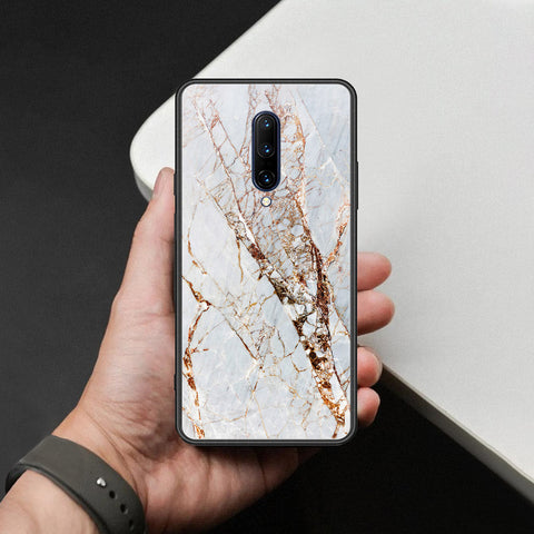 OnePlus 7 Pro Cover - White Marble Series - HQ Ultra Shine Premium Infinity Glass Soft Silicon Borders Case