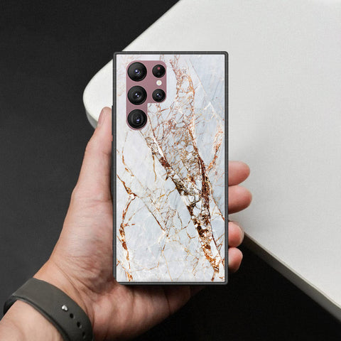 Samsung Galaxy S22 Ultra 5G Cover - White Marble Series - HQ Ultra Shine Premium Infinity Glass Soft Silicon Borders Case