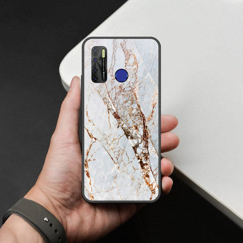 Tecno Camon 15 Cover - White Marble Series - HQ Ultra Shine Premium Infinity Glass Soft Silicon Borders Case