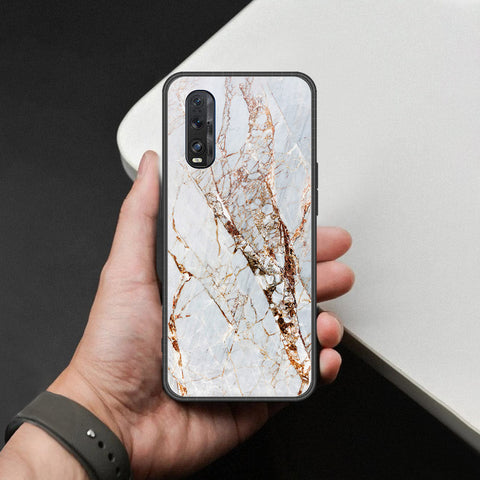 Oppo Find X2 Cover - White Marble Series - HQ Ultra Shine Premium Infinity Glass Soft Silicon Borders Case