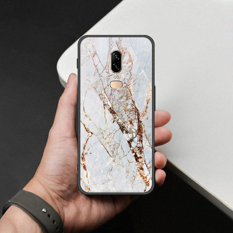 OnePlus 6 Cover - White Marble Series - HQ Ultra Shine Premium Infinity Glass Soft Silicon Borders Case