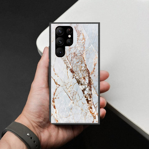 Samsung Galaxy S23 Ultra 5G Cover - White Marble Series - HQ Ultra Shine Premium Infinity Glass Soft Silicon Borders Case