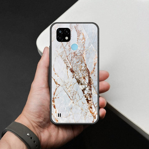 Realme C21 Cover - White Marble Series - HQ Ultra Shine Premium Infinity Glass Soft Silicon Borders Case
