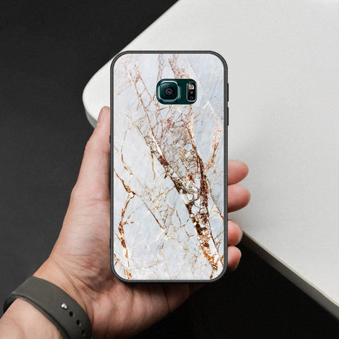 Samsung Galaxy S6 Edge Cover - White Marble Series - HQ Ultra Shine Premium Infinity Glass Soft Silicon Borders Case