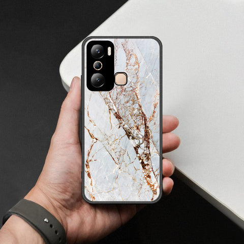 Infinix Hot 20i Cover - White Marble Series - HQ Ultra Shine Premium Infinity Glass Soft Silicon Borders Case