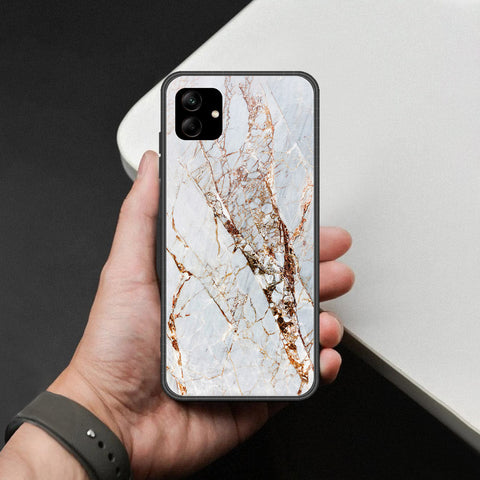 Samsung Galaxy A04e Cover - White Marble Series - HQ Ultra Shine Premium Infinity Glass Soft Silicon Borders Case