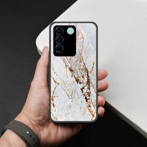 Vivo V27e Cover - White Marble Series - HQ Ultra Shine Premium Infinity Glass Soft Silicon Borders Case