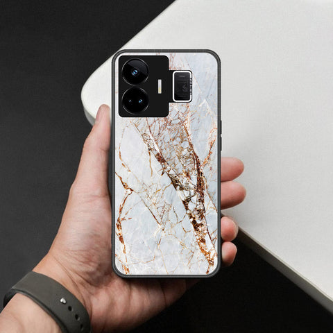Realme GT3 Cover - White Marble Series - HQ Ultra Shine Premium Infinity Glass Soft Silicon Borders Case