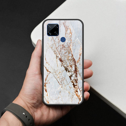 Realme C15 Cover - White Marble Series - HQ Ultra Shine Premium Infinity Glass Soft Silicon Borders Case