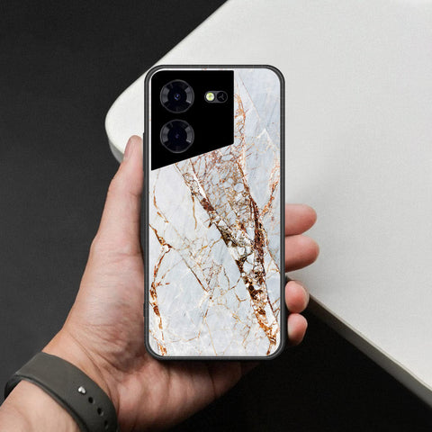 Tecno Pova 5 Pro Cover - White Marble Series - HQ Ultra Shine Premium Infinity Glass Soft Silicon Borders Case
