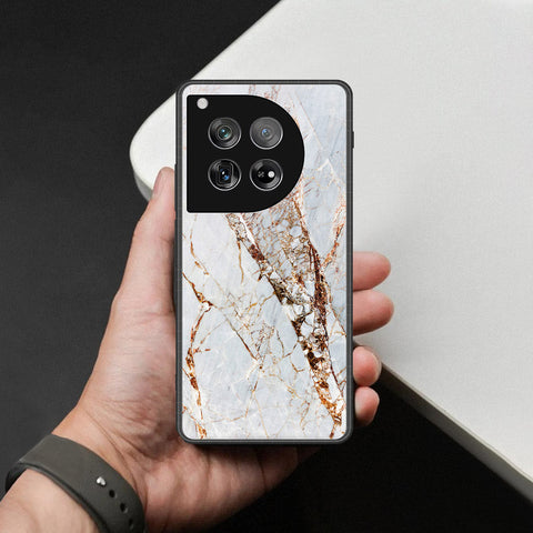 OnePlus 12 Cover - White Marble Series - HQ Ultra Shine Premium Infinity Glass Soft Silicon Borders Case