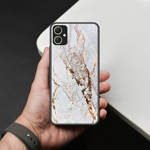 Samsung Galaxy A05 Cover - White Marble Series - HQ Ultra Shine Premium Infinity Glass Soft Silicon Borders Case