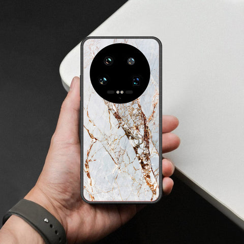 Xiaomi 14 Ultra Cover - White Marble Series - HQ Ultra Shine Premium Infinity Glass Soft Silicon Borders Case