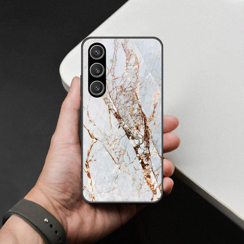 Samsung Galaxy S24 Cover - White Marble Series - HQ Ultra Shine Premium Infinity Glass Soft Silicon Borders Case