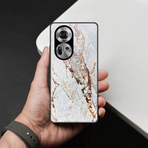 Oppo Reno 11 5G Cover - White Marble Series - HQ Ultra Shine Premium Infinity Glass Soft Silicon Borders Case