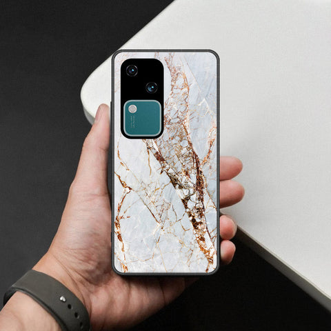 Vivo V30 Cover - White Marble Series - HQ Ultra Shine Premium Infinity Glass Soft Silicon Borders Case
