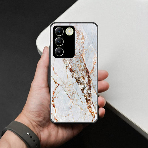 Vivo Y200e Cover - White Marble Series - HQ Ultra Shine Premium Infinity Glass Soft Silicon Borders Case