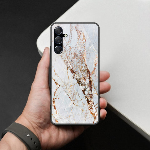 Samsung Galaxy M34 5G Cover - White Marble Series - HQ Ultra Shine Premium Infinity Glass Soft Silicon Borders Case