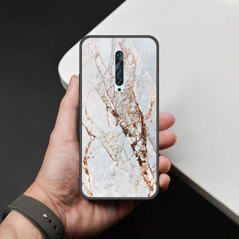 Oppo Reno 2 Cover - White Marble Series - HQ Ultra Shine Premium Infinity Glass Soft Silicon Borders Case